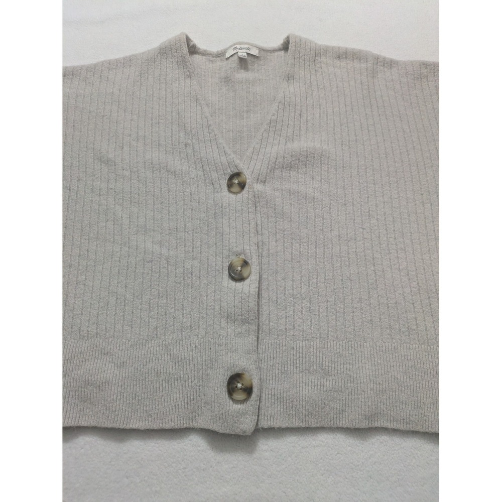 Madewell Sweater Small Gray Ribbed Button Front Cardigan V Neck Crop Alpaca Wool - Picture 6 of 11